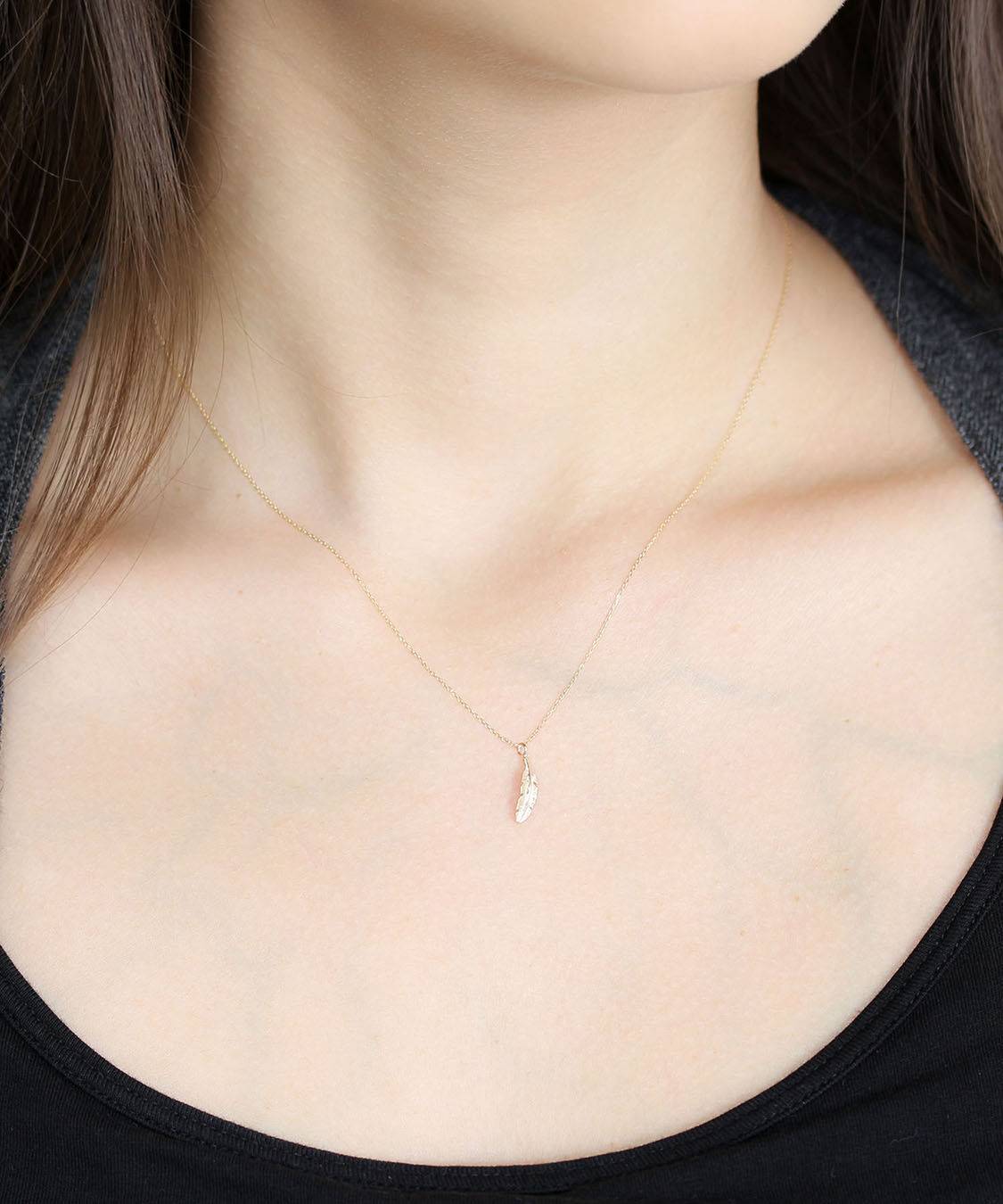  「ゴールド フェザー ネックレス | K10YG」|ネックレス|