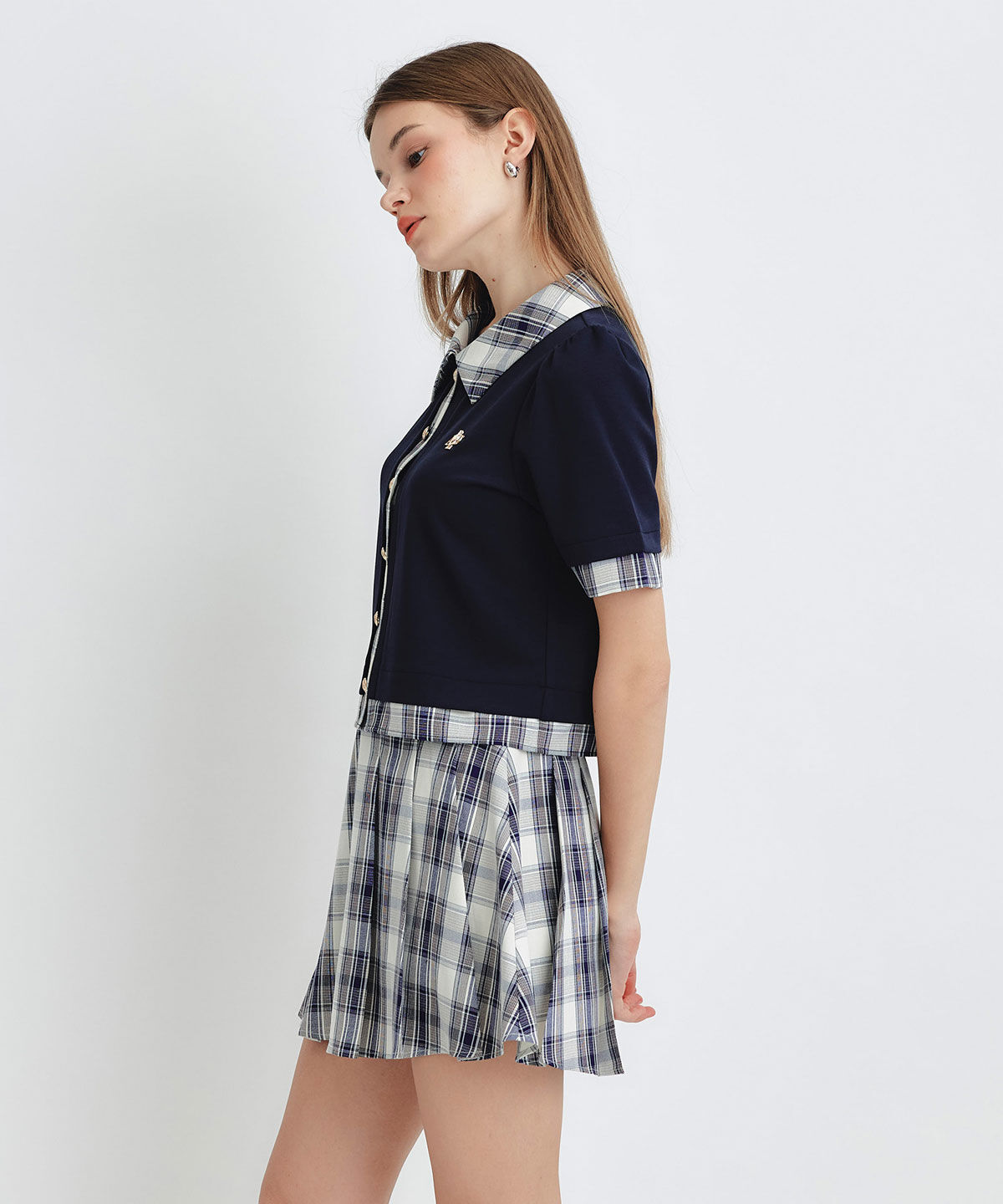REDYAZEL「ロゴブローチブラウス&times;チェックプリーツミニスカートセットアップ」|ワンピース|