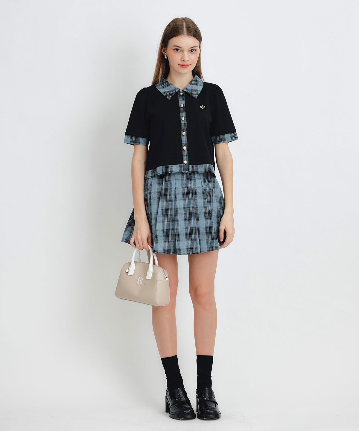 REDYAZEL「ロゴブローチブラウス&times;チェックプリーツミニスカートセットアップ」|ワンピース|