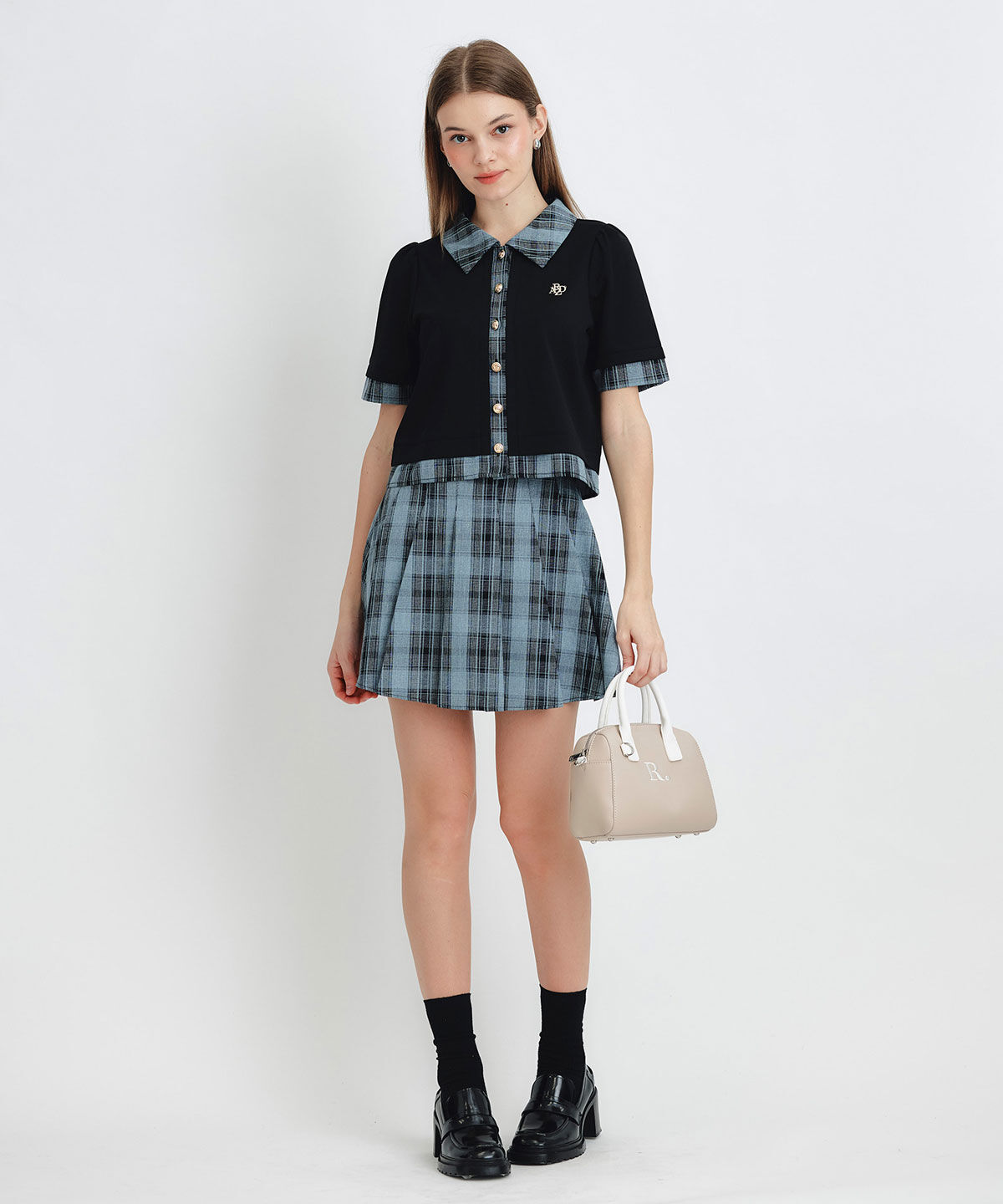 REDYAZEL「ロゴブローチブラウス&times;チェックプリーツミニスカートセットアップ」|ワンピース|