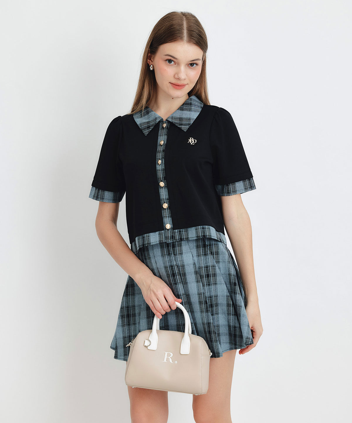 REDYAZEL「ロゴブローチブラウス&times;チェックプリーツミニスカートセットアップ」|ワンピース|