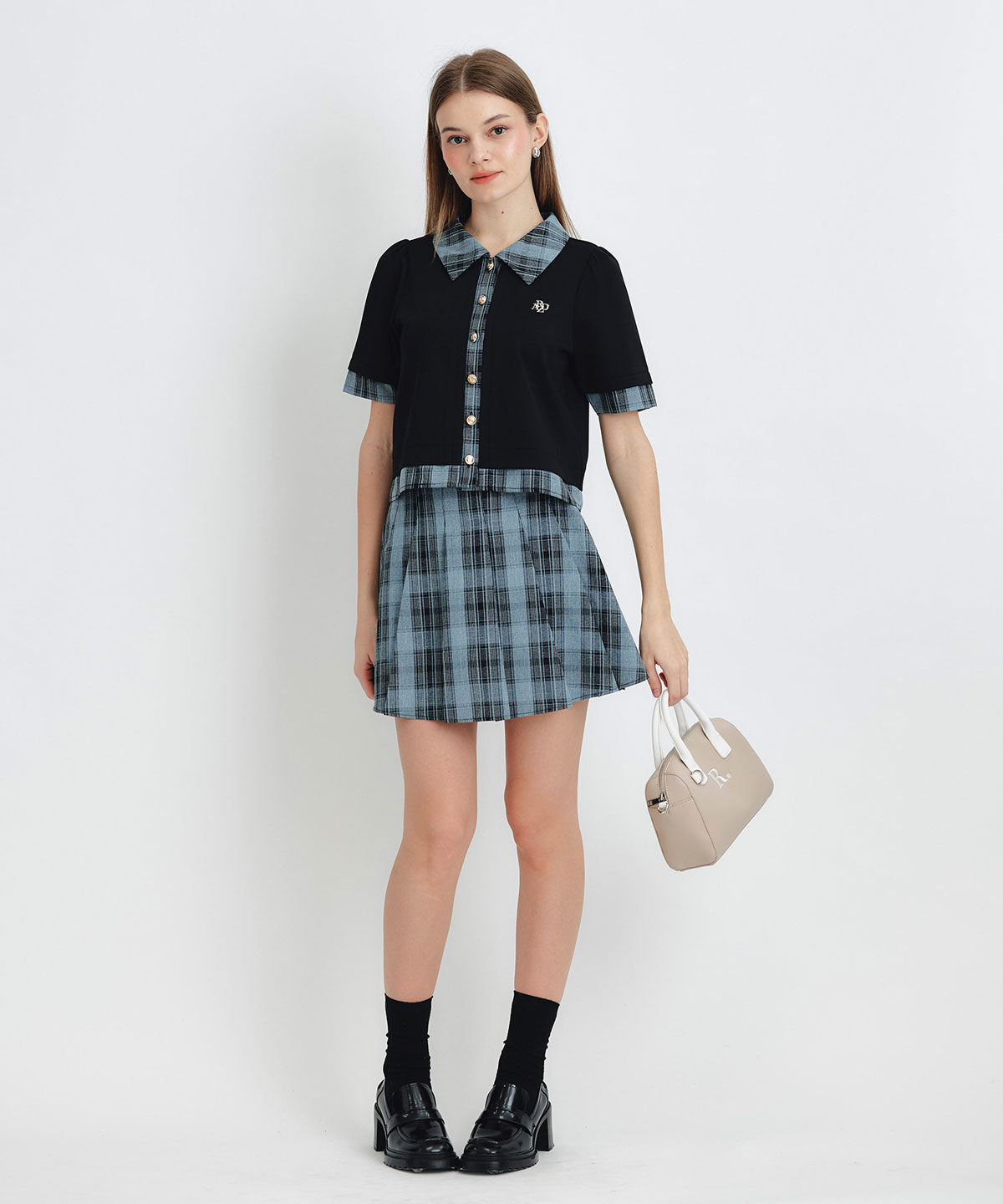 REDYAZEL「ロゴブローチブラウス&times;チェックプリーツミニスカートセットアップ」|ワンピース|