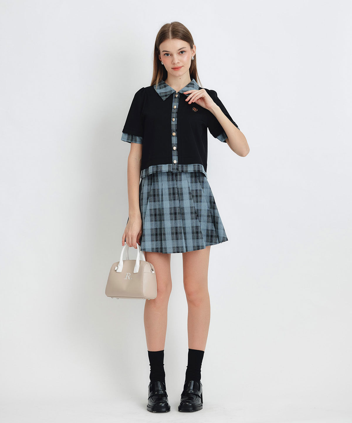 REDYAZEL「ロゴブローチブラウス&times;チェックプリーツミニスカートセットアップ」|ワンピース|