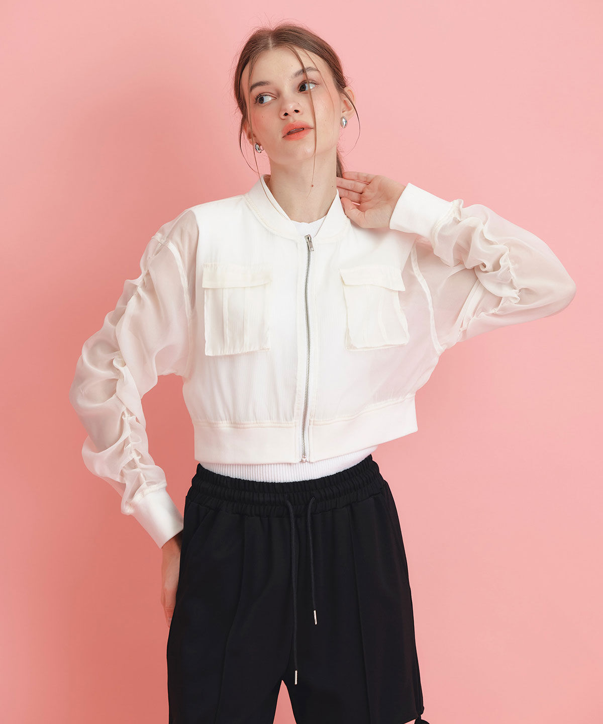 REDYAZEL「ギャザーシアーショートブルゾン」|ブルゾン・スタジャン|