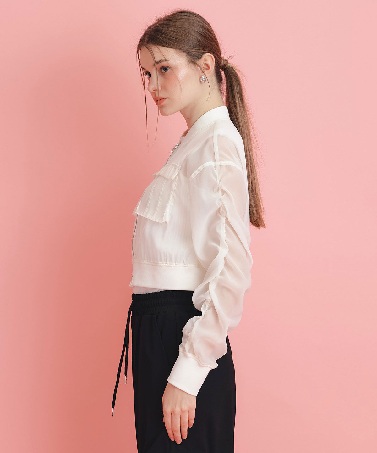 REDYAZEL「ギャザーシアーショートブルゾン」|ブルゾン・スタジャン|