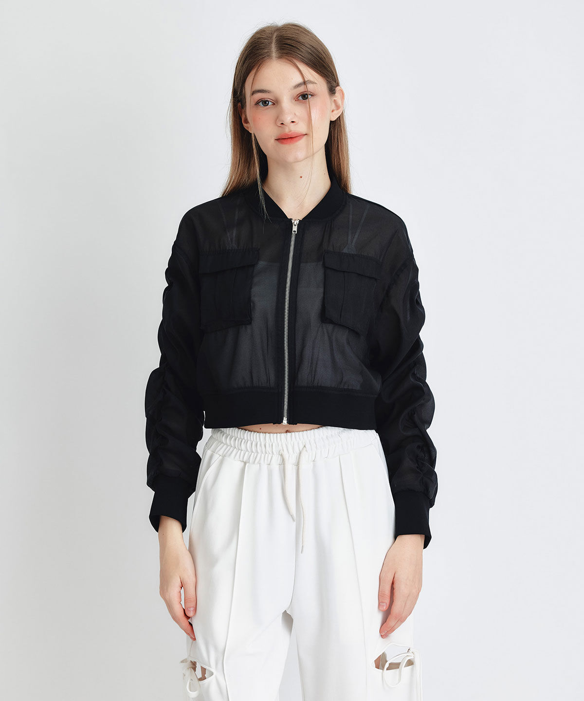 REDYAZEL「ギャザーシアーショートブルゾン」|ブルゾン・スタジャン|