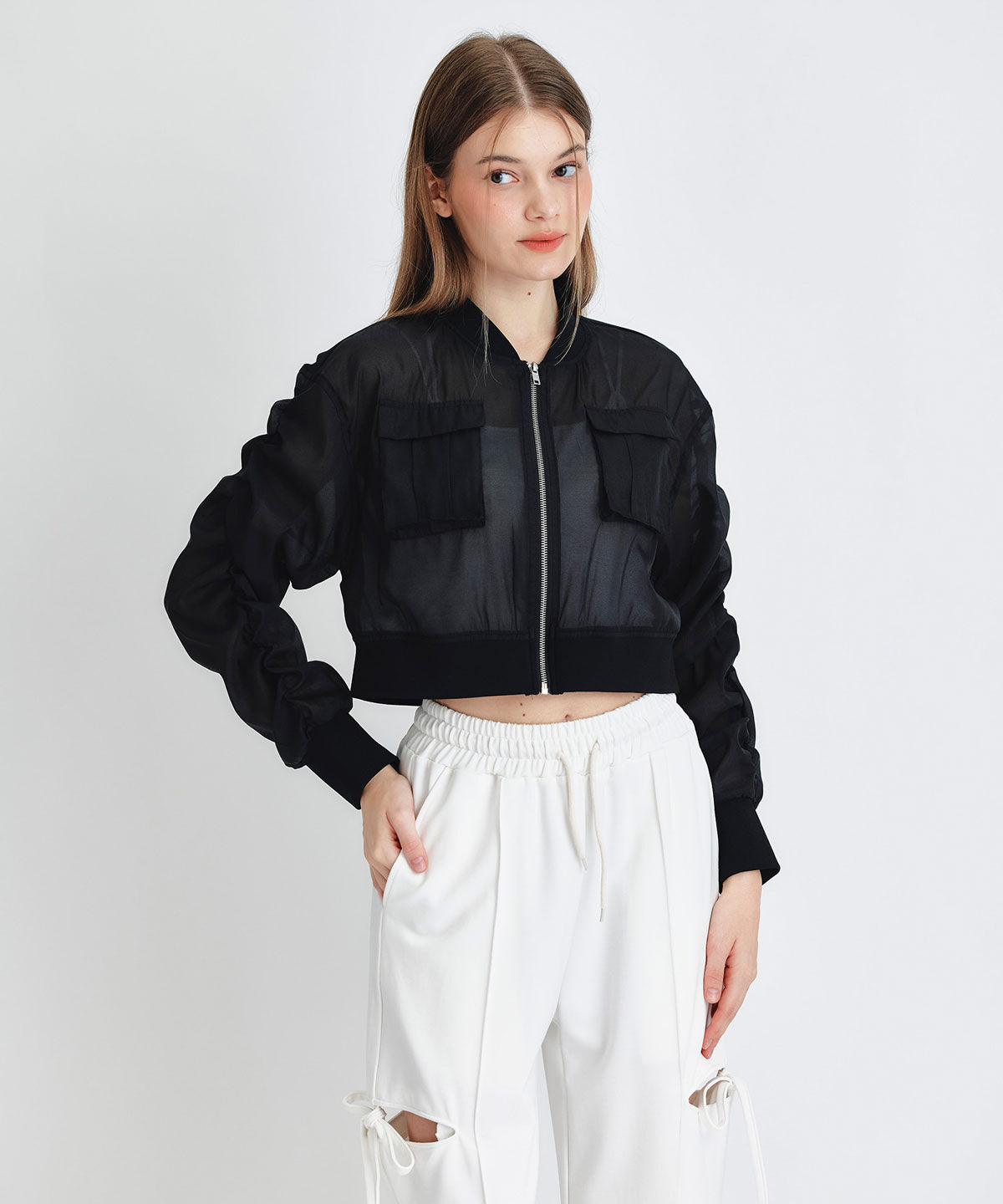 REDYAZEL「ギャザーシアーショートブルゾン」|ブルゾン・スタジャン|