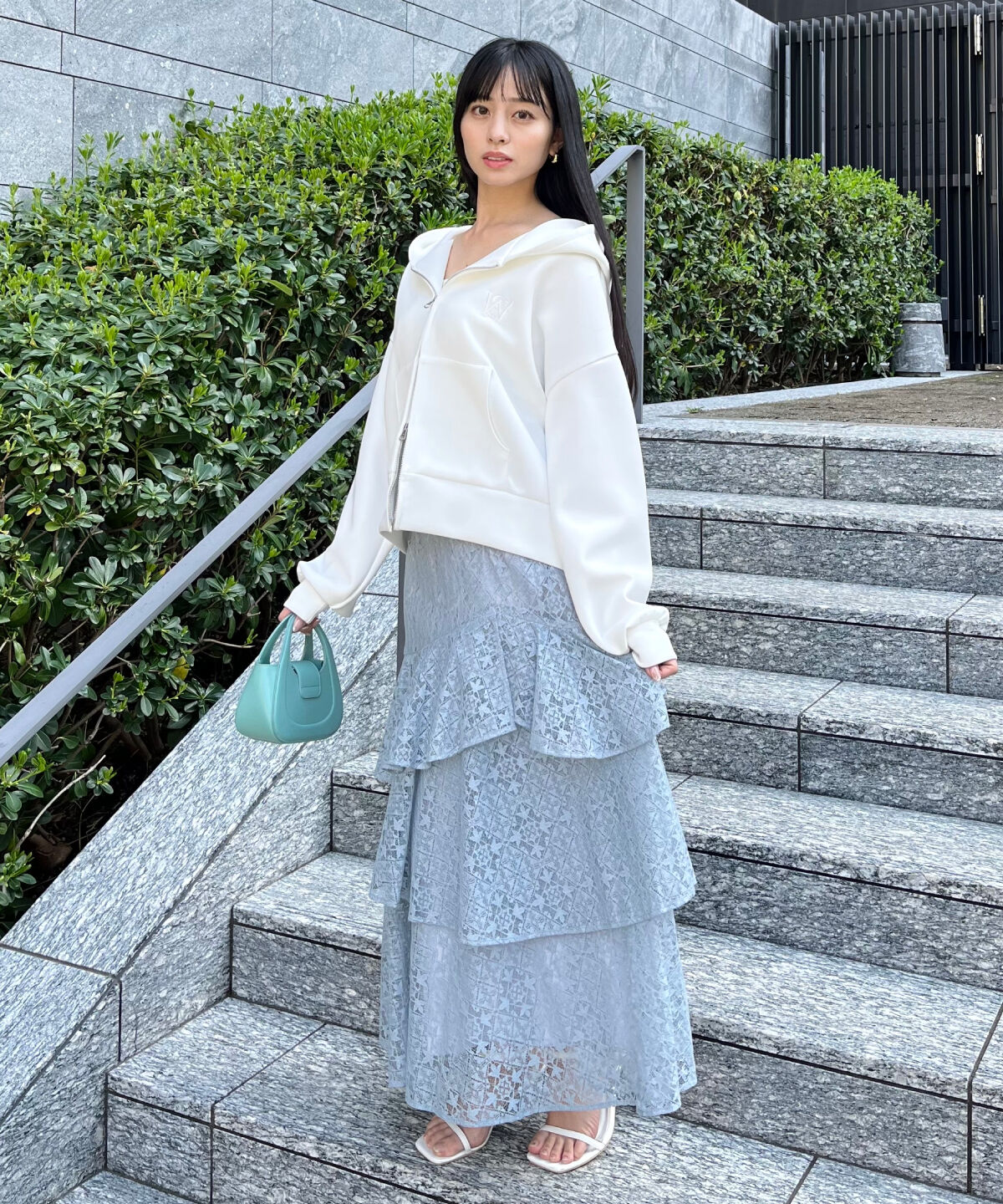 WILLSELECTION「アシメティアードレーススカート」|フレア|サックス