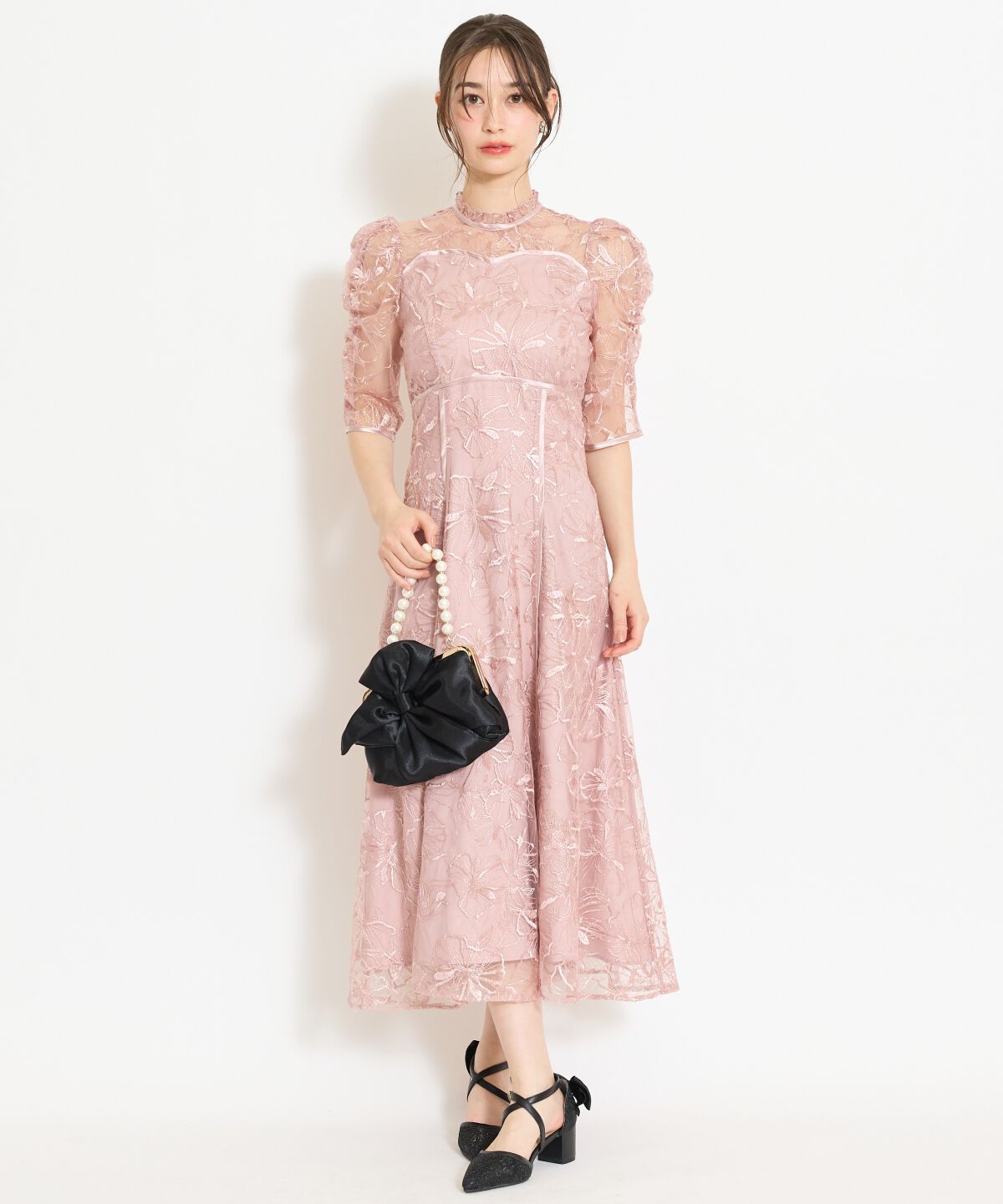 WILLSELECTION「パイピングライン刺繍ワンピース」|ドレス|ピンク