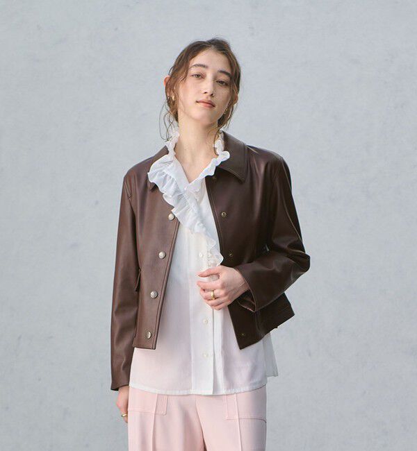 UNITED ARROWS「レザーライク ショートブルゾン」|ブルゾン・スタジャン|DK.BROWN