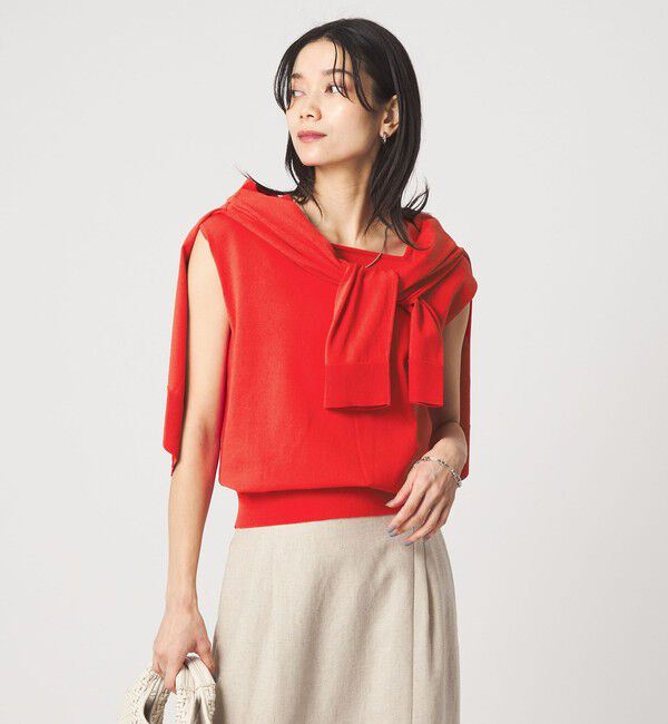 UNITED ARROWS green label relaxing「HIYOKE スクエアネック フレンチスリーブ ニット」|ニット・セーター|RED