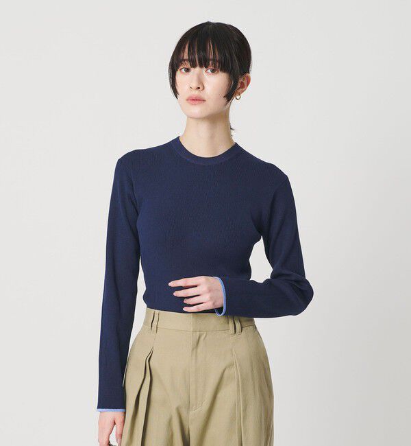 BEAUTY&YOUTH UNITED ARROWS「コットンブレンド リブライン ニットプルオーバー ウォッシャブル」|ニット・セーター|NAVY