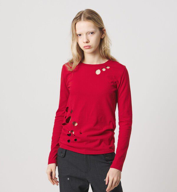 ATTISESSION「＜ATTISESSION＞フラワーモチーフ ホール ロングスリーブ Tシャツ」|Tシャツ・カットソー|RED