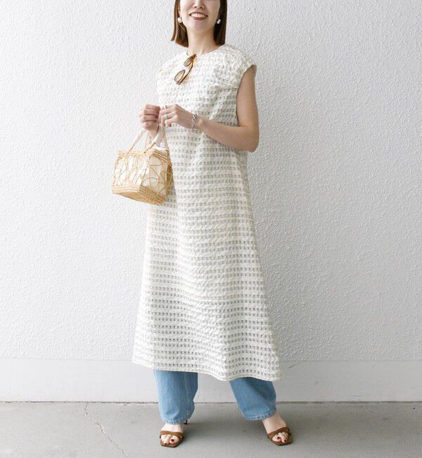 SHIPS any「SHIPS any:〈洗濯機可能〉シアー チェック パフショルダー ワンピース」|ワンピース|