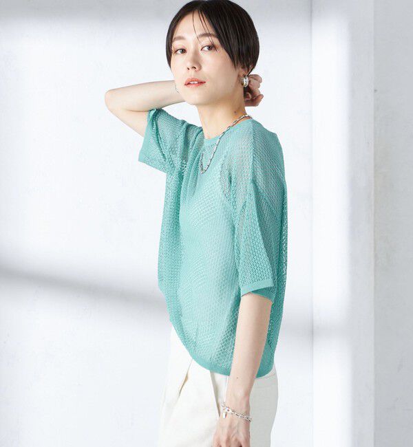 SHIPS for women「〈手洗い可能〉メッシュ編 半袖 ニット プルオーバー」|ニット・セーター|