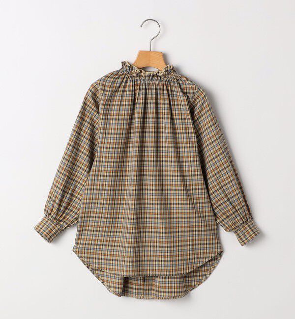 SHIPS KIDS「ARCH&LINE:125～145cm / オーガニック コットン チェック フリル ブラウス」|シャツ・ブラウス|ベージュ系