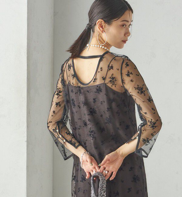 SHIPS for women「kaene:フロッキー レース &times; サテン 2WAY ワンピース（セレモニー対応可）」|ドレス|ダークグレー