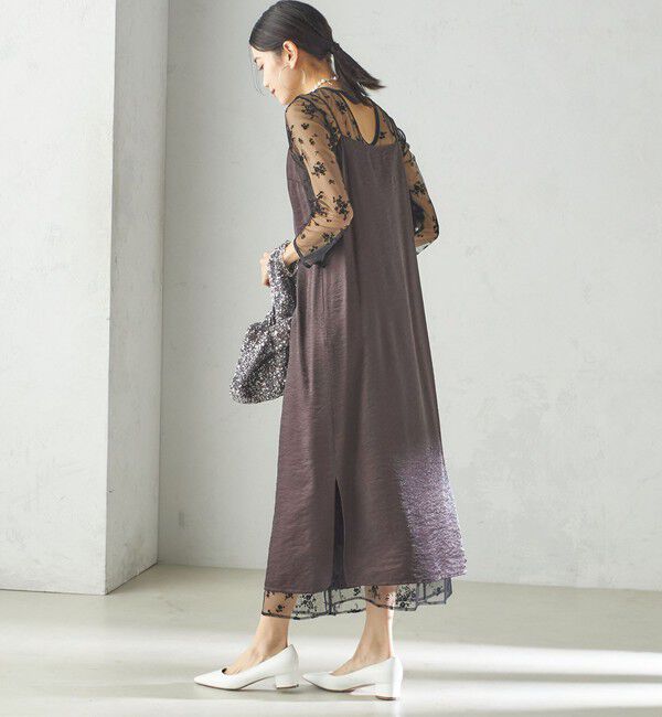 SHIPS for women「kaene:フロッキー レース &times; サテン 2WAY ワンピース（セレモニー対応可）」|ドレス|