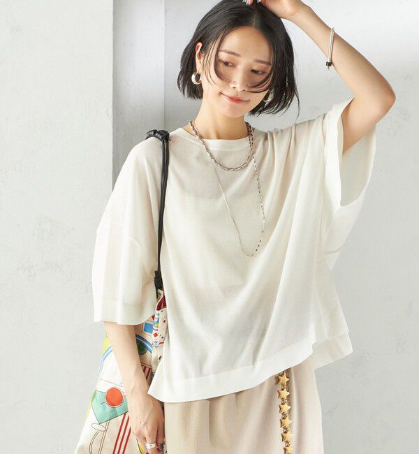 SHIPS for women「〈手洗い可能〉18G コットン ナイロン ワイド スリーブ プルオーバー」|ニット・セーター|オフホワイト