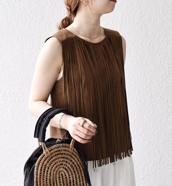 SHIPS any「bon_meur:〈手洗い可能〉フリンジ チャーム ノースリーブ プルオーバー」|ベスト・ジレ|