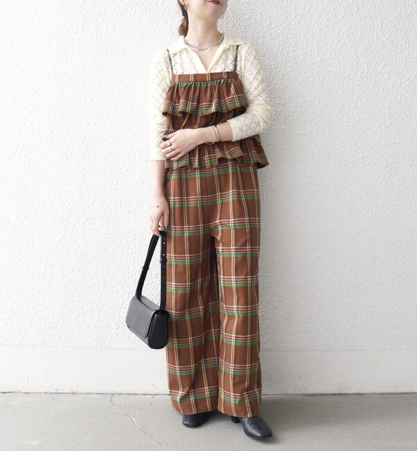 SHIPS any「SHIPS any:〈洗濯機可能〉チェック フリル ティアード サロペット」|オールインワン|