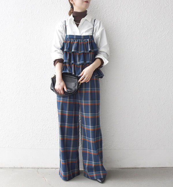 SHIPS any「SHIPS any:〈洗濯機可能〉チェック フリル ティアード サロペット」|オールインワン|ネイビー