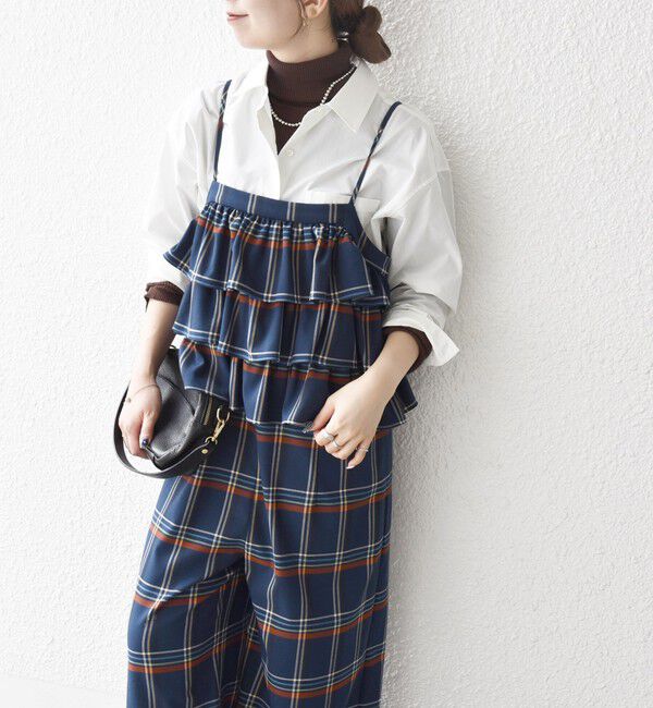 SHIPS any「SHIPS any:〈洗濯機可能〉チェック フリル ティアード サロペット」|オールインワン|