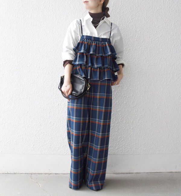 SHIPS any「SHIPS any:〈洗濯機可能〉チェック フリル ティアード サロペット」|オールインワン|