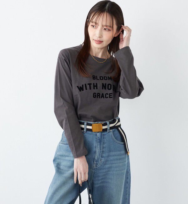 SHIPS Colors 「SHIPS Colors:〈洗濯機可能〉フロッキー プリント ロゴTシャツ（ロンT）◇」|Tシャツ・カットソー|ダークグレー