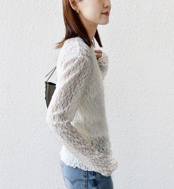 SHIPS for women「〈手洗い可能〉ラッセル レース ヘンリー ネック 2WAY プルオーバー」|Tシャツ・カットソー|