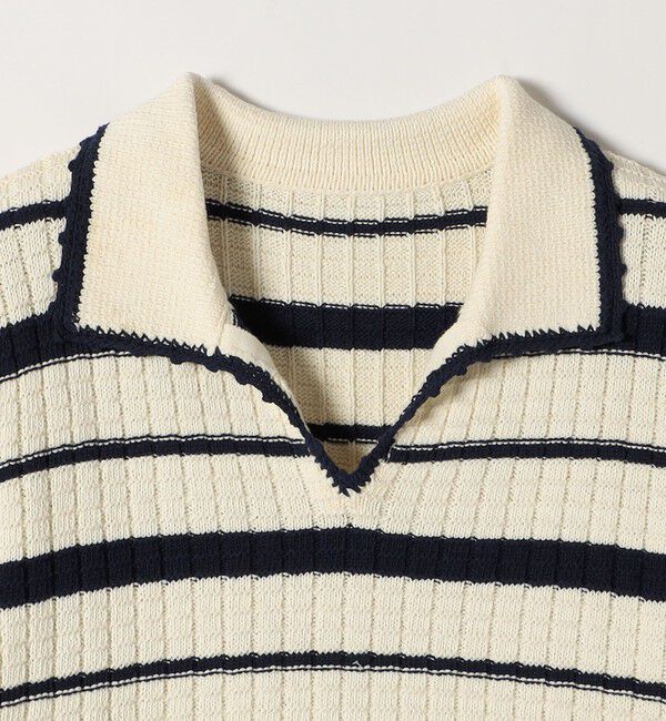 SHIPS any「SHIPS any:〈手洗い可能〉バスケット編み 配色 マルチボーダー ポロ ニット」|ニット・セーター|