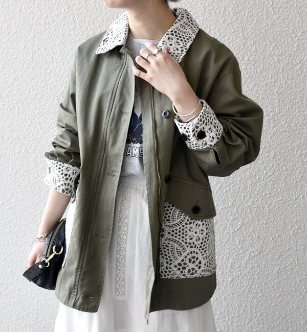 SHIPS any「SHIPS any:〈洗濯機可能〉コットン レース 切替 ミリタリー ジャケット ブルゾン」|ブルゾン・スタジャン|