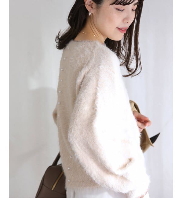  「《WEB限定》【洗える】ファーバックパール長袖プルオーバー」|ニット・セーター|