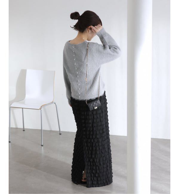  「《WEB限定》【洗える】ファーバックパール長袖プルオーバー」|ニット・セーター|