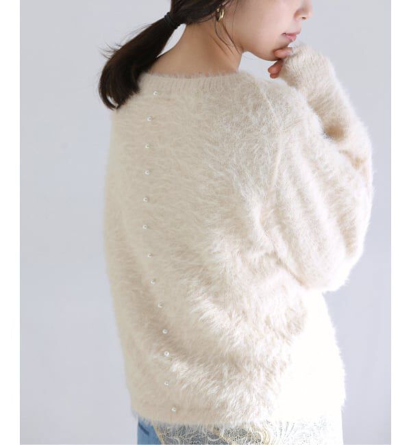  「《WEB限定》【洗える】ファーバックパール長袖プルオーバー」|ニット・セーター|