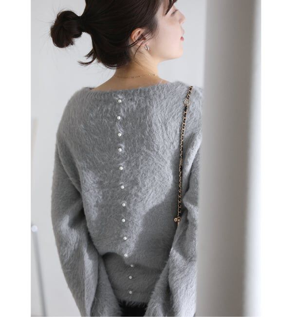  「《WEB限定》【洗える】ファーバックパール長袖プルオーバー」|ニット・セーター|