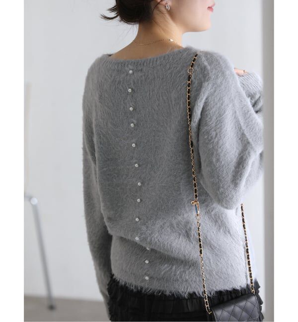  「《WEB限定》【洗える】ファーバックパール長袖プルオーバー」|ニット・セーター|