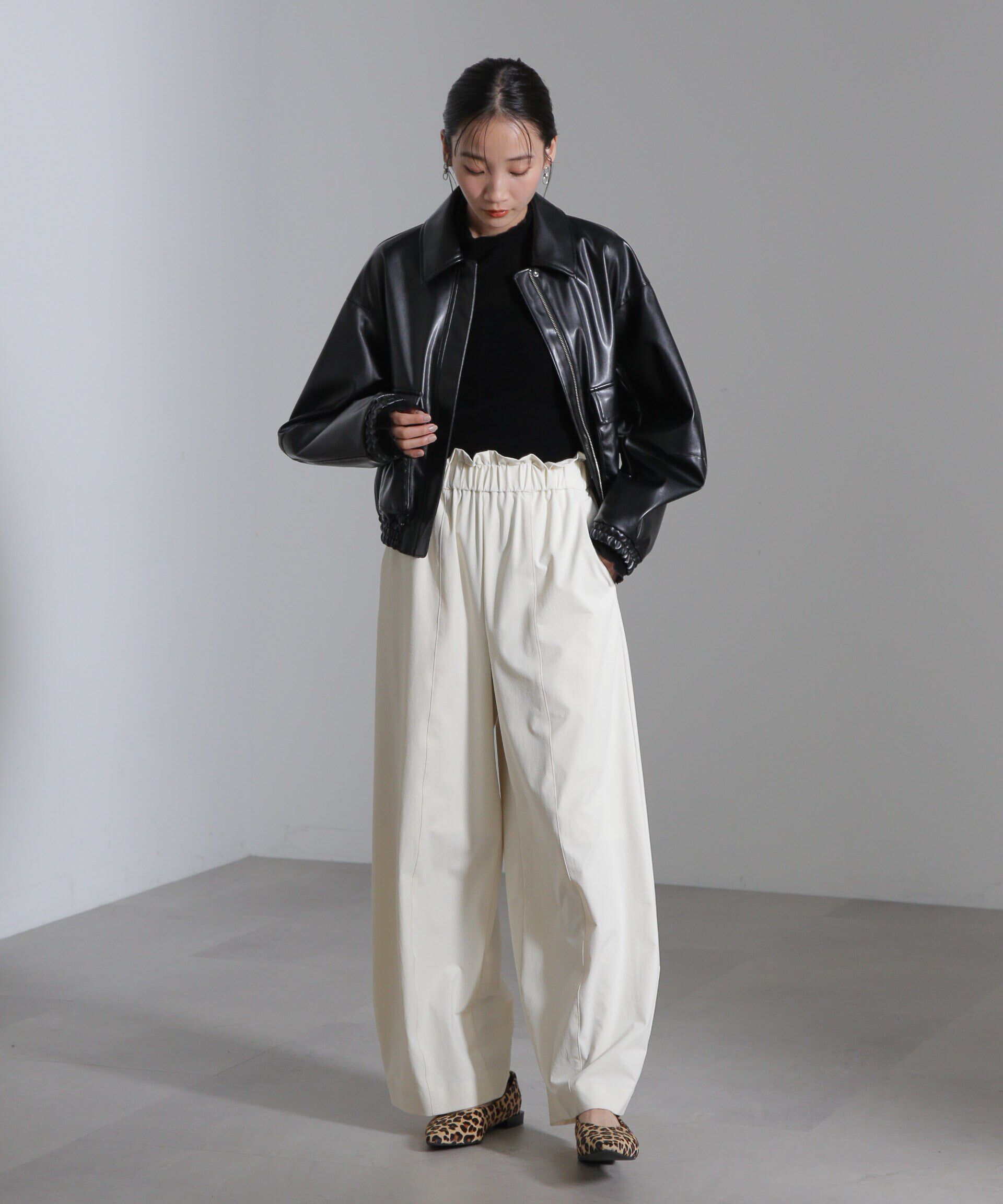 nano･universe「フェイクレザーショートブルゾン(セットアップ可)」|ブルゾン・スタジャン|