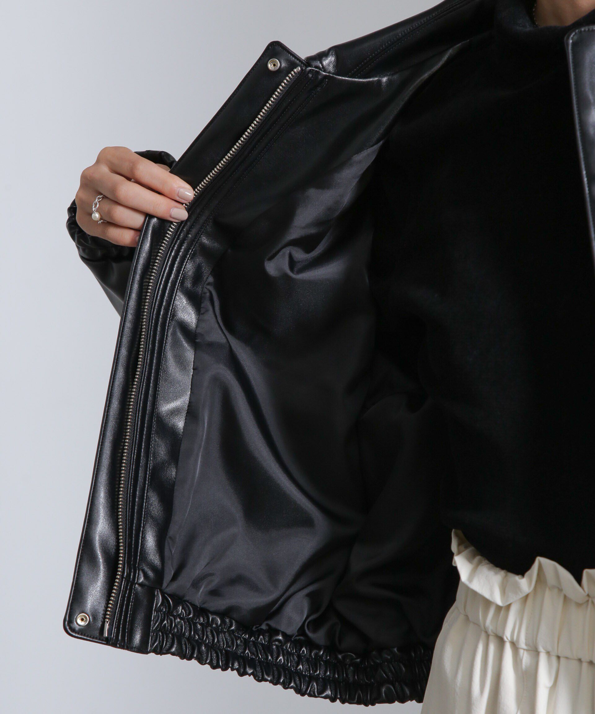 nano･universe「フェイクレザーショートブルゾン(セットアップ可)」|ブルゾン・スタジャン|