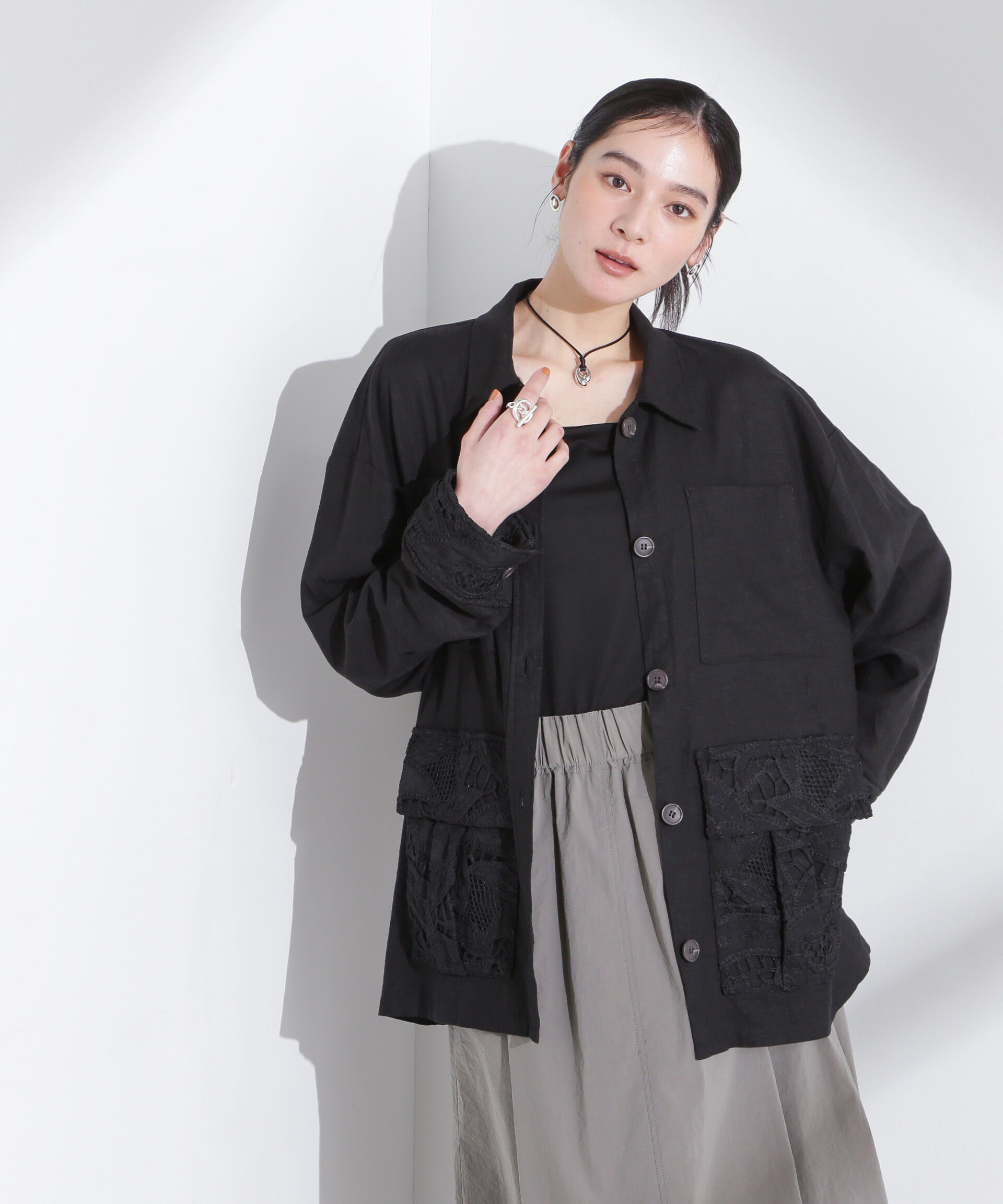 nano･universe「ポイントレースサファリジャケット」|テーラードジャケット|