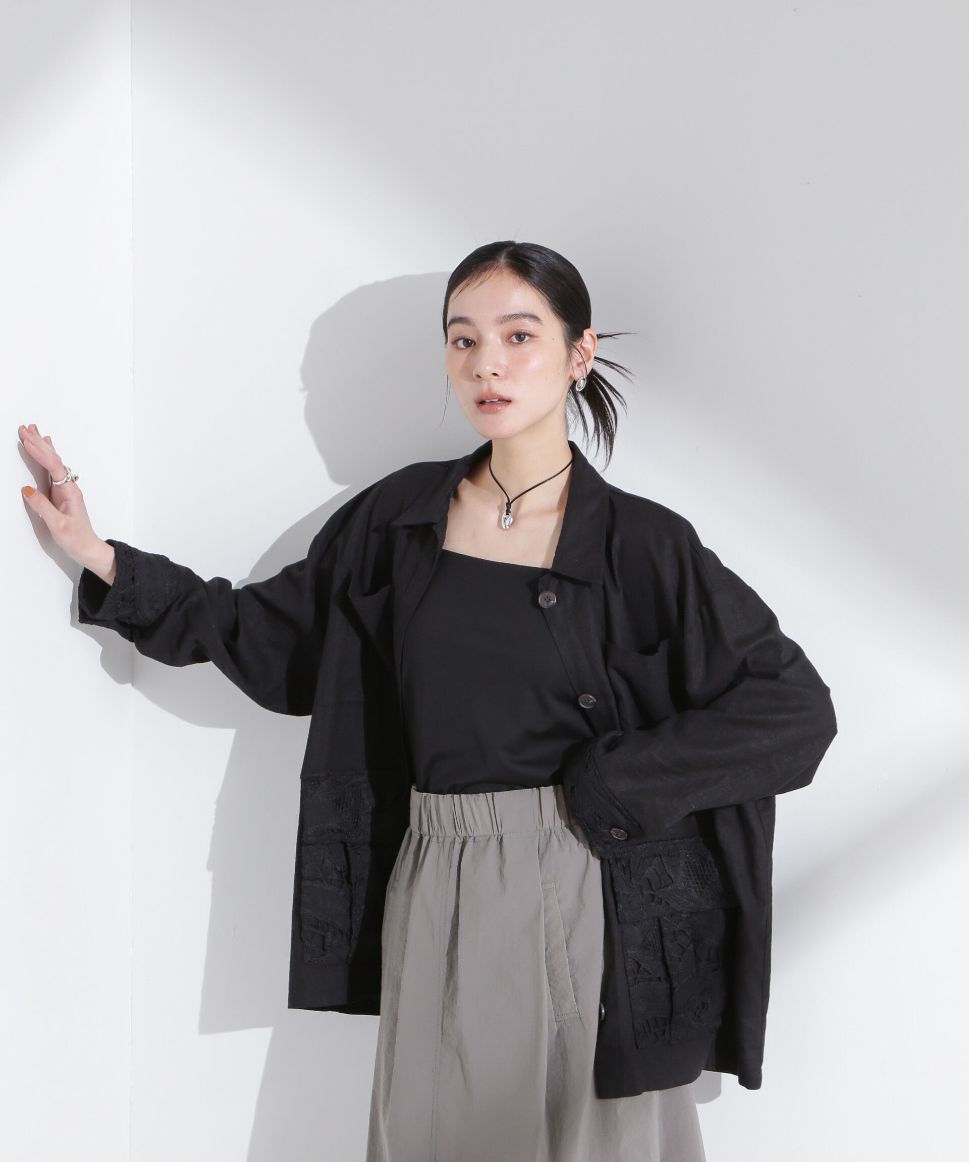 nano･universe「ポイントレースサファリジャケット」|テーラードジャケット|