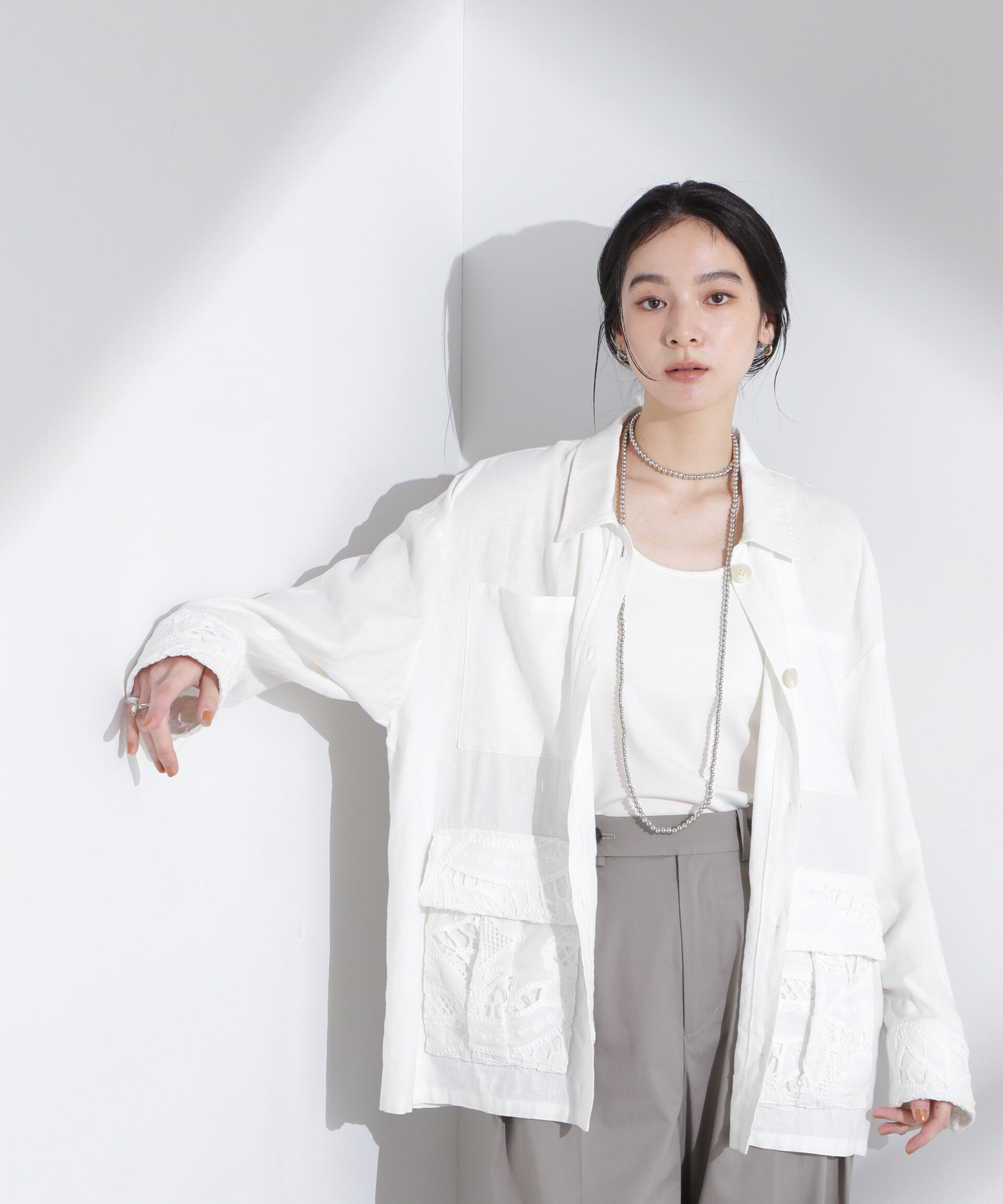 nano･universe「ポイントレースサファリジャケット」|テーラードジャケット|