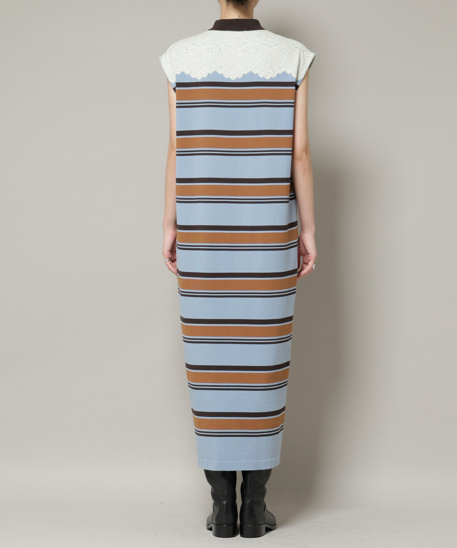 nano･universe「コットンボーダーレース編みポロニットワンピース」|ワンピース|