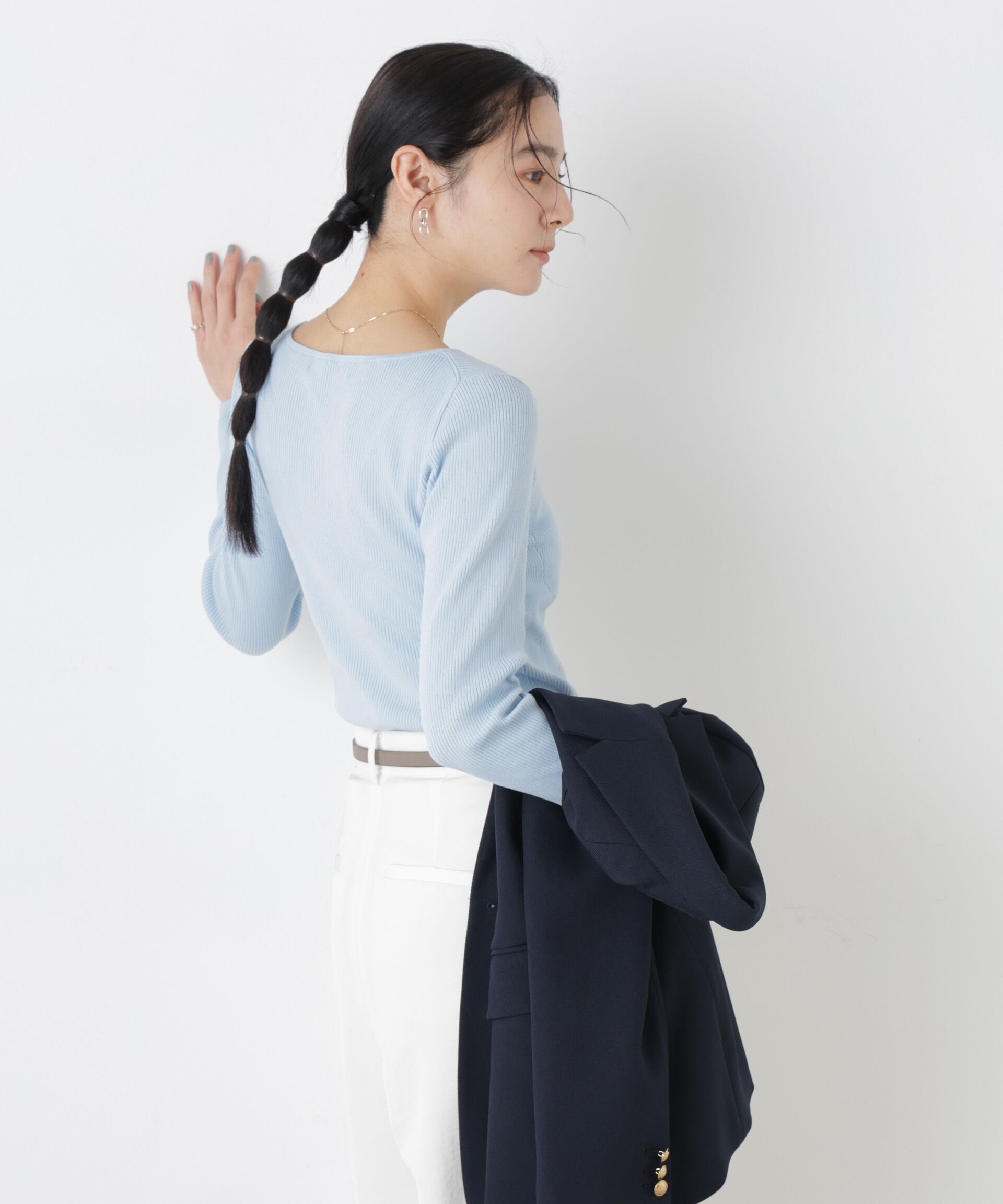 nano･universe「ウォッシャブルハイツイストボートネックリブニット」|ニット・セーター|