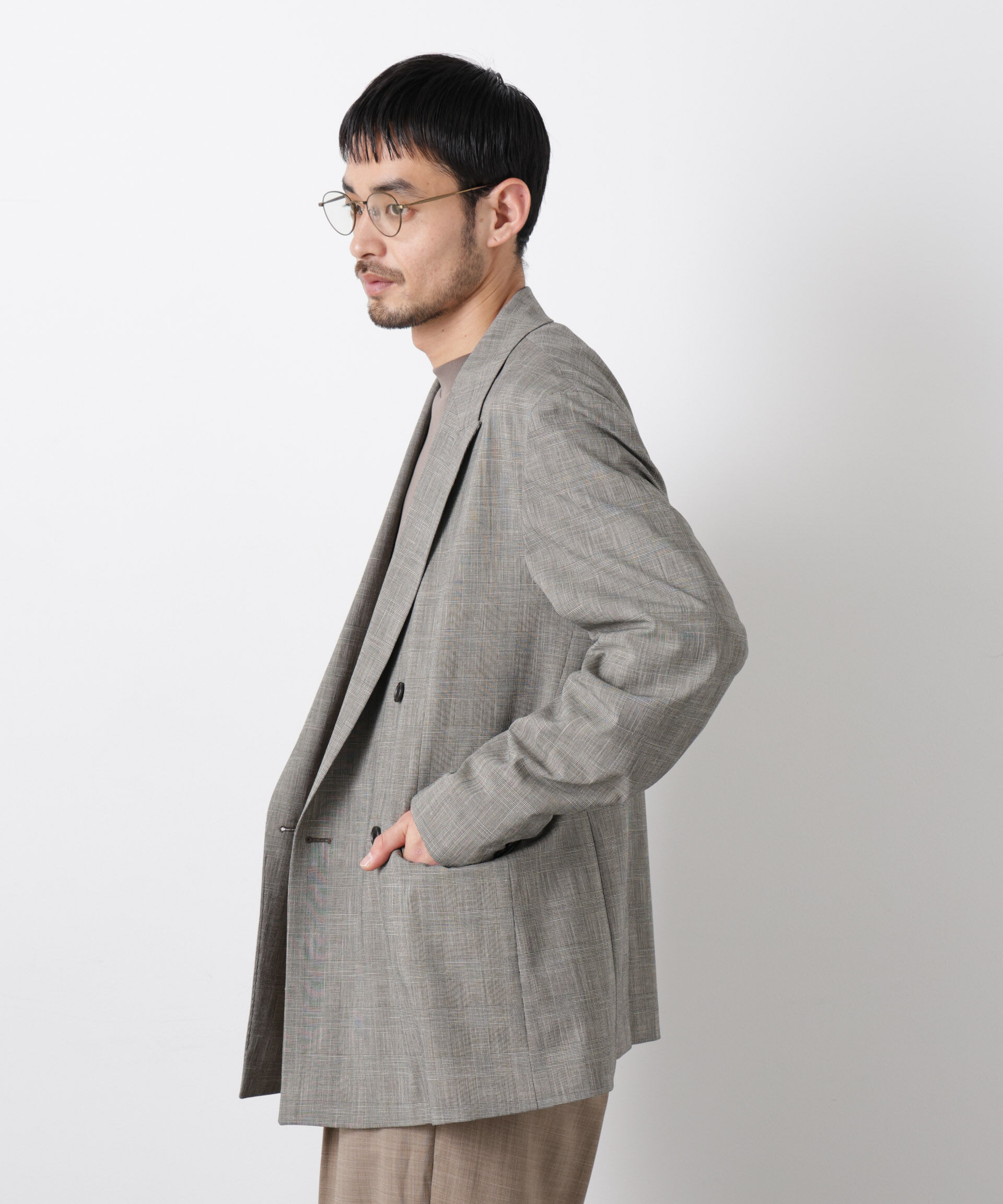 nano･universe「グレンチェックダブルブレストジャケット（セットアップ可）」|テーラードジャケット|