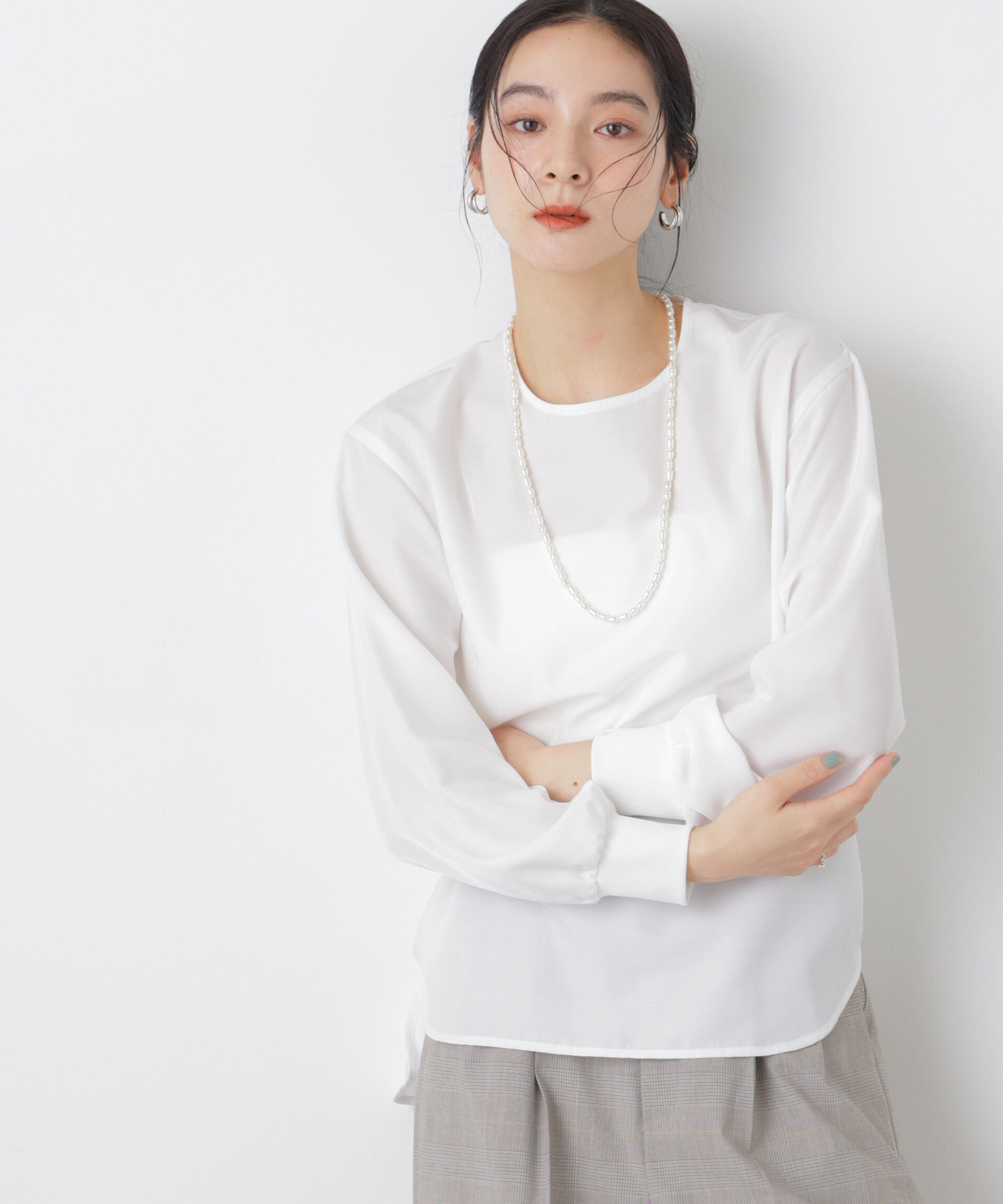 nano･universe「クルーネックイージーブラウス」|シャツ・ブラウス|ホワイト