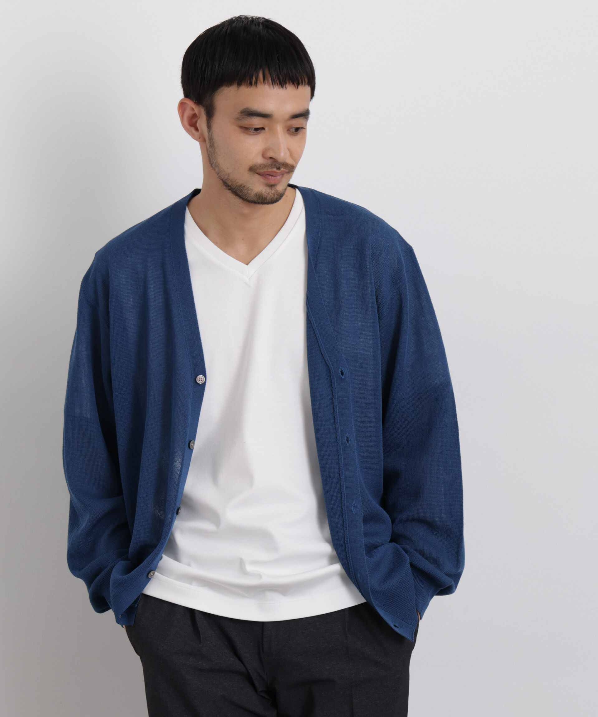 nano･universe「14ゲージドライニットカーディガン」|ニット・セーター|ブルー