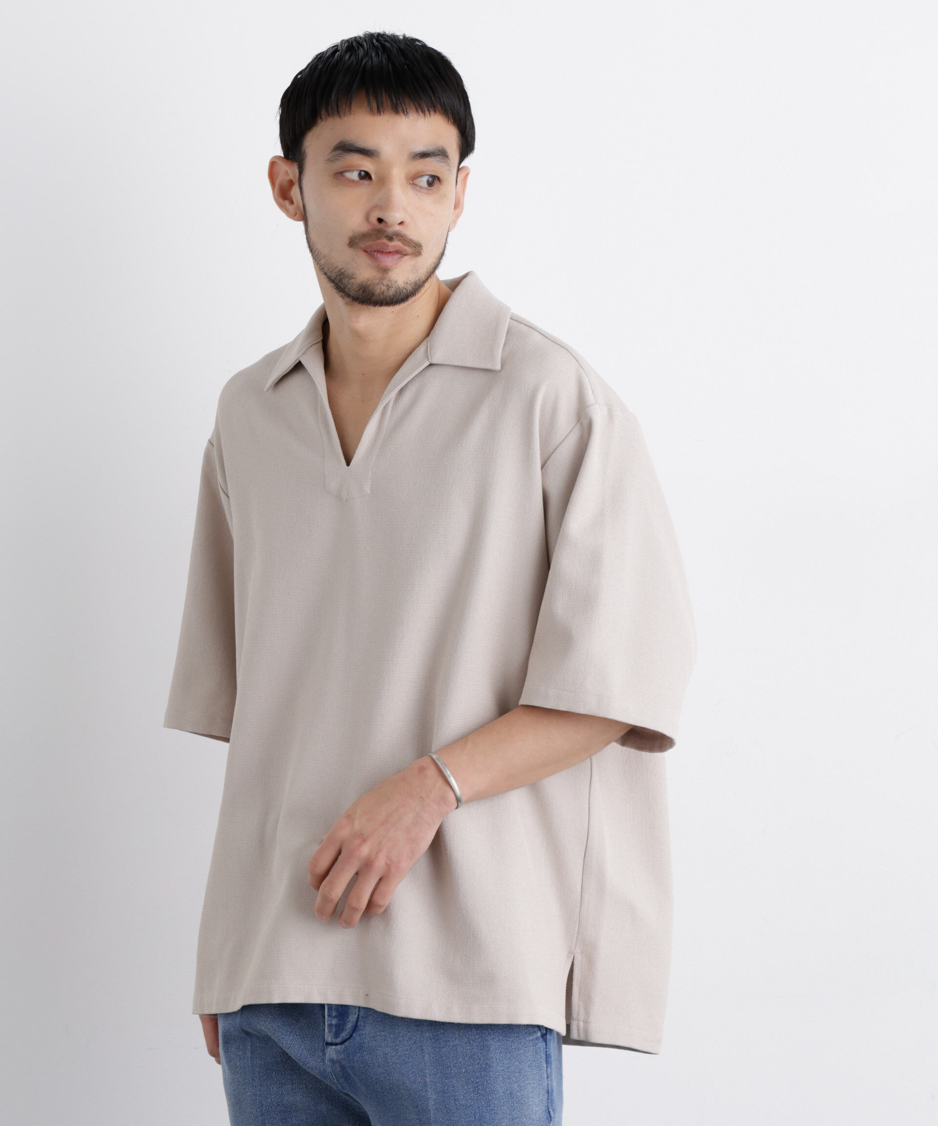 nano･universe「「Meaningful Continuity」coveross(R) EOS ポリエステルブッチャースキッパーシャツ」|シャツ・ブラウス|ベージュ