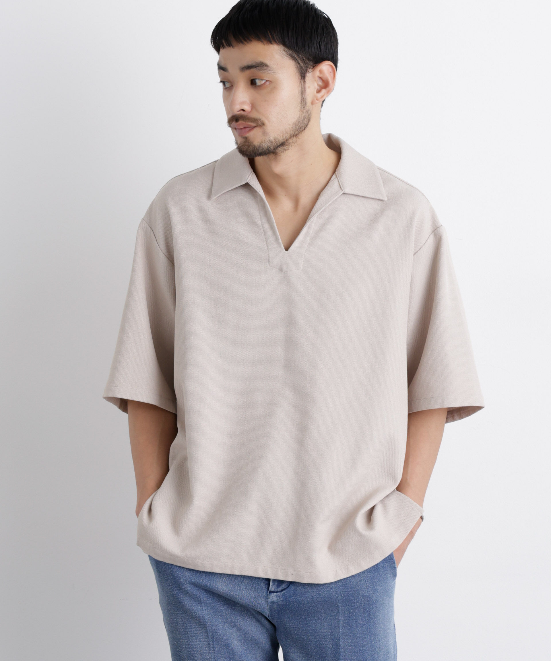 nano･universe「「Meaningful Continuity」coveross(R) EOS ポリエステルブッチャースキッパーシャツ」|シャツ・ブラウス|