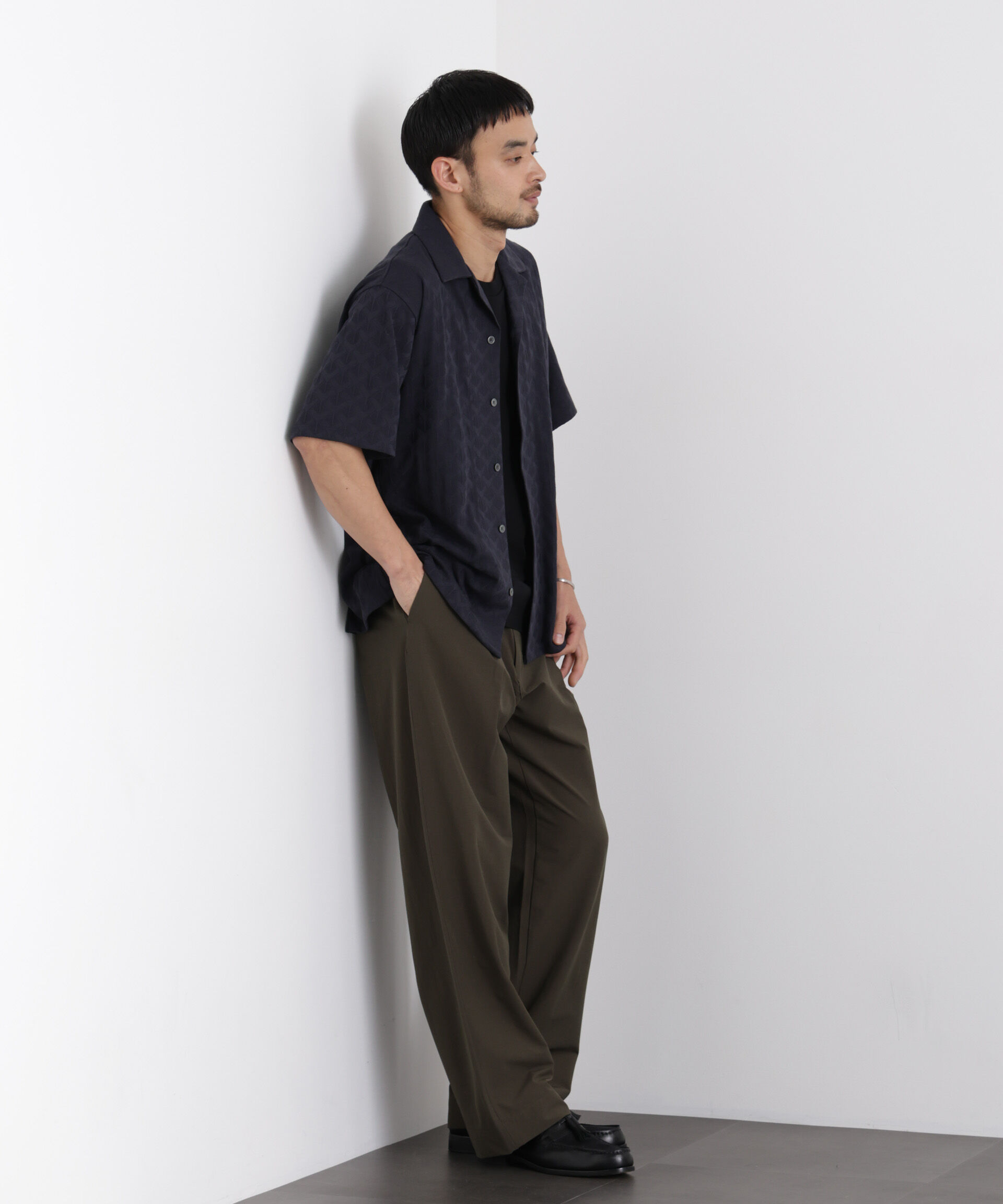 nano･universe「WEB限定/ジャガードオープンカラーシャツ 半袖」|シャツ・ブラウス|